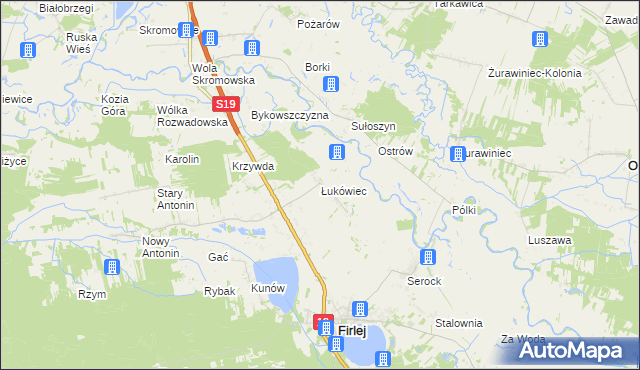 mapa Łukówiec gmina Firlej, Łukówiec gmina Firlej na mapie Targeo