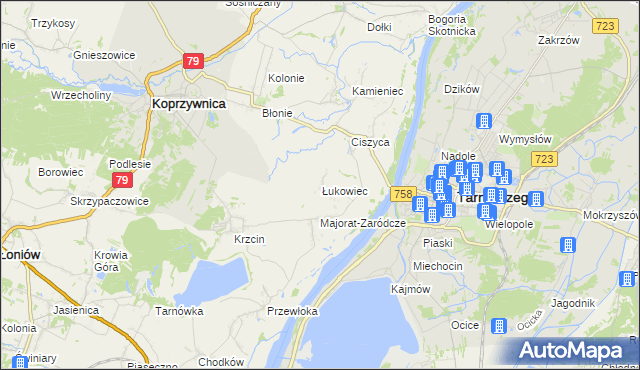 mapa Łukowiec gmina Koprzywnica, Łukowiec gmina Koprzywnica na mapie Targeo