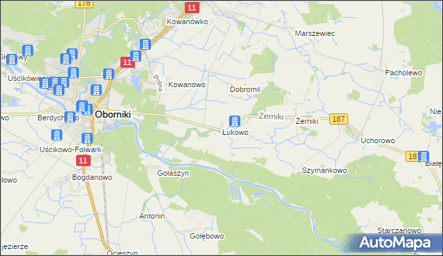 mapa Łukowo gmina Oborniki, Łukowo gmina Oborniki na mapie Targeo