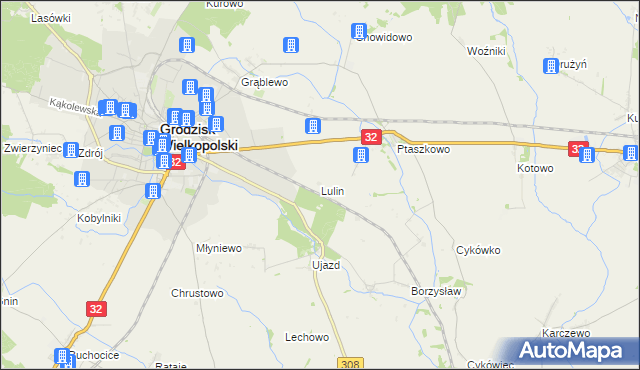 mapa Lulin gmina Grodzisk Wielkopolski, Lulin gmina Grodzisk Wielkopolski na mapie Targeo