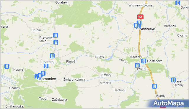 mapa Łupiny gmina Wiśniew, Łupiny gmina Wiśniew na mapie Targeo