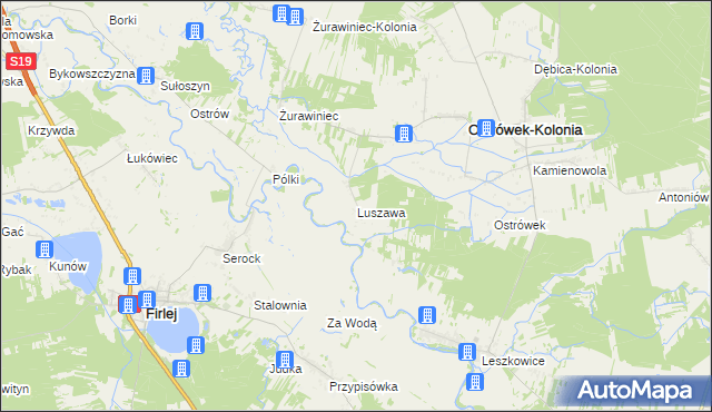 mapa Luszawa, Luszawa na mapie Targeo