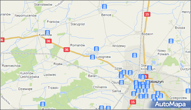 mapa Lutogniew, Lutogniew na mapie Targeo