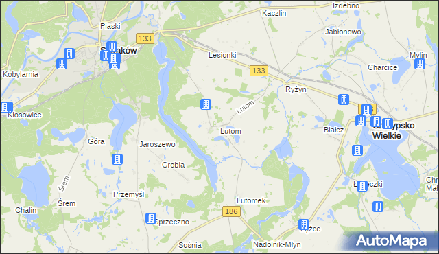 mapa Lutom gmina Sieraków, Lutom gmina Sieraków na mapie Targeo