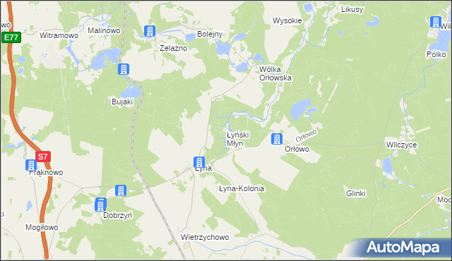 mapa Łyński Młyn, Łyński Młyn na mapie Targeo