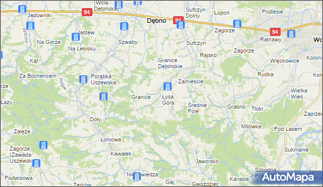 mapa Łysa Góra gmina Dębno, Łysa Góra gmina Dębno na mapie Targeo