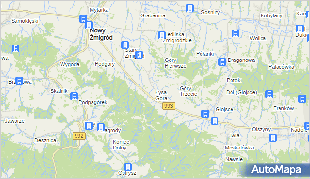 mapa Łysa Góra gmina Nowy Żmigród, Łysa Góra gmina Nowy Żmigród na mapie Targeo