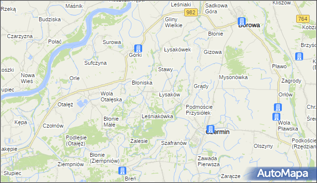 mapa Łysaków gmina Czermin, Łysaków gmina Czermin na mapie Targeo