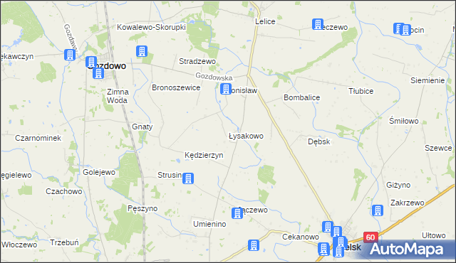 mapa Łysakowo gmina Gozdowo, Łysakowo gmina Gozdowo na mapie Targeo