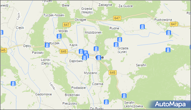 mapa Łyse powiat ostrołęcki, Łyse powiat ostrołęcki na mapie Targeo