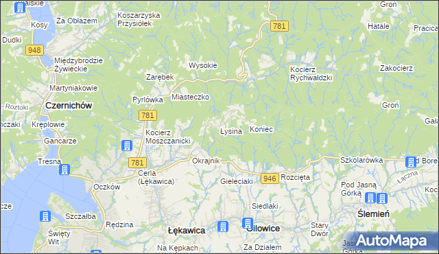 mapa Łysina, Łysina na mapie Targeo