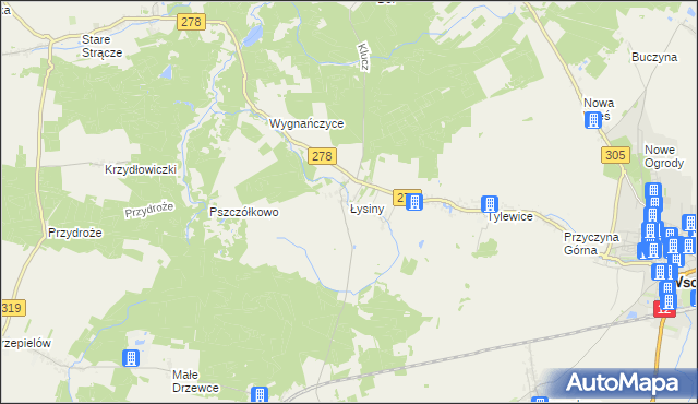 mapa Łysiny gmina Wschowa, Łysiny gmina Wschowa na mapie Targeo