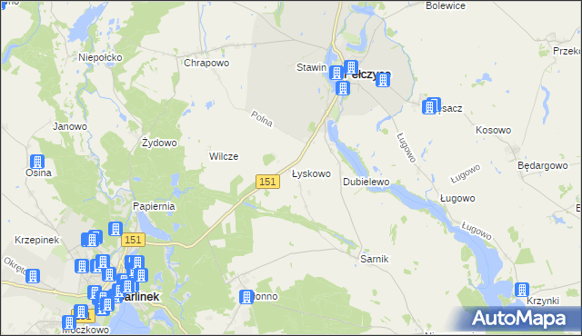 mapa Łyskowo gmina Pełczyce, Łyskowo gmina Pełczyce na mapie Targeo