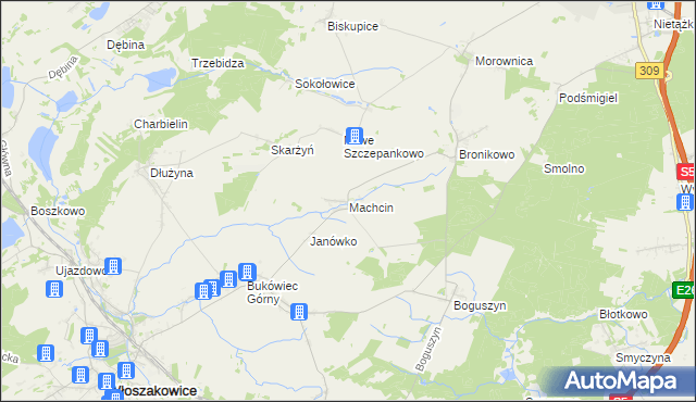 mapa Machcin gmina Śmigiel, Machcin gmina Śmigiel na mapie Targeo