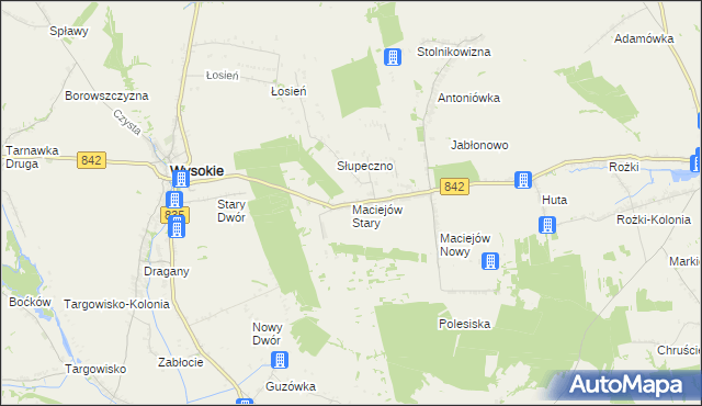 mapa Maciejów Stary gmina Wysokie, Maciejów Stary gmina Wysokie na mapie Targeo