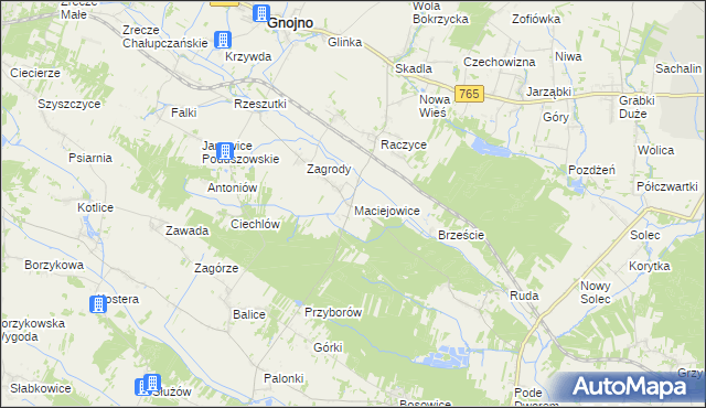 mapa Maciejowice gmina Gnojno, Maciejowice gmina Gnojno na mapie Targeo