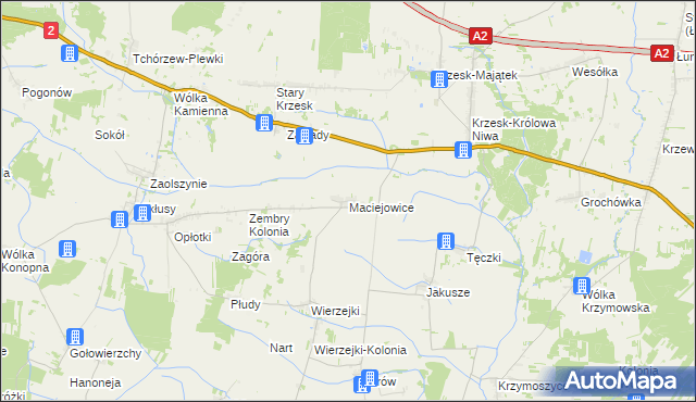 mapa Maciejowice gmina Zbuczyn, Maciejowice gmina Zbuczyn na mapie Targeo