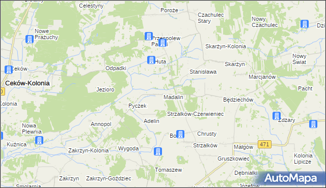 mapa Madalin gmina Lisków, Madalin gmina Lisków na mapie Targeo