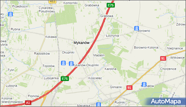 mapa Madalin gmina Rędziny, Madalin gmina Rędziny na mapie Targeo