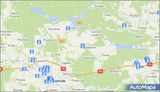 mapa Magdalenów gmina Szczerców, Magdalenów gmina Szczerców na mapie Targeo