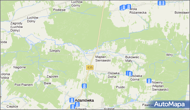 mapa Majdan Sieniawski, Majdan Sieniawski na mapie Targeo