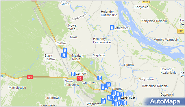 mapa Majdany gmina Kozienice, Majdany gmina Kozienice na mapie Targeo