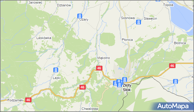 mapa Mąkolno gmina Złoty Stok, Mąkolno gmina Złoty Stok na mapie Targeo