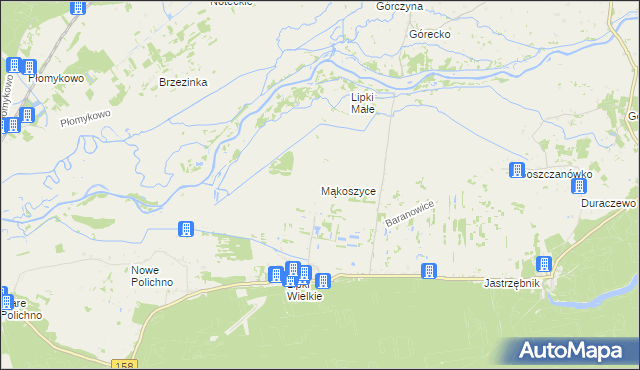 mapa Mąkoszyce gmina Santok, Mąkoszyce gmina Santok na mapie Targeo