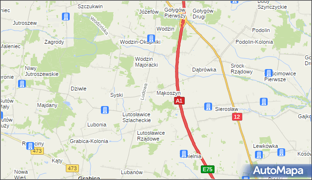 mapa Mąkoszyn gmina Tuszyn, Mąkoszyn gmina Tuszyn na mapie Targeo