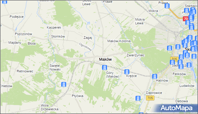 mapa Maków powiat skierniewicki, Maków powiat skierniewicki na mapie Targeo