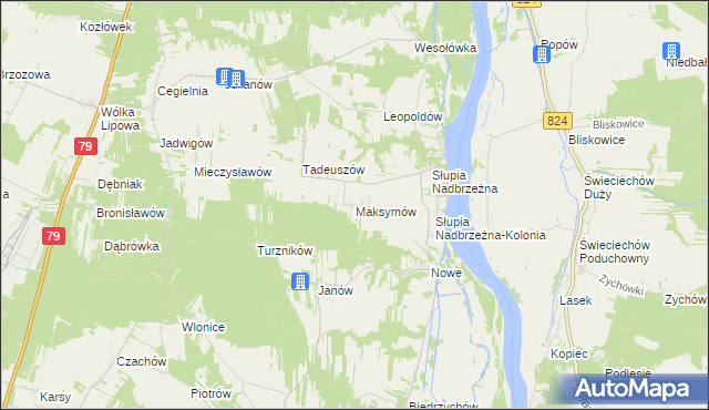 mapa Maksymów gmina Tarłów, Maksymów gmina Tarłów na mapie Targeo
