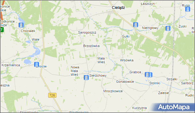 mapa Mała Wieś gmina Cielądz, Mała Wieś gmina Cielądz na mapie Targeo