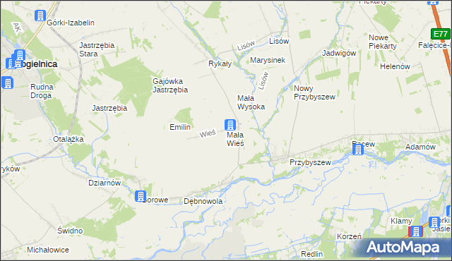 mapa Mała Wieś gmina Promna, Mała Wieś gmina Promna na mapie Targeo