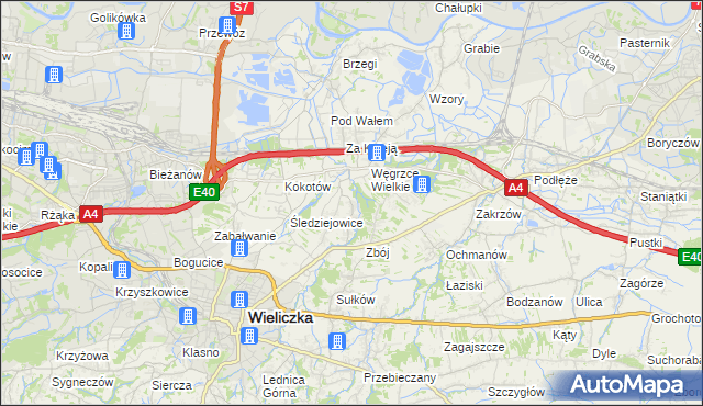 mapa Mała Wieś gmina Wieliczka, Mała Wieś gmina Wieliczka na mapie Targeo