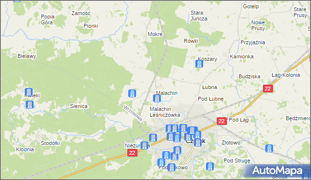mapa Malachin, Malachin na mapie Targeo