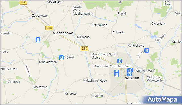 mapa Małachowo-Złych Miejsc, Małachowo-Złych Miejsc na mapie Targeo