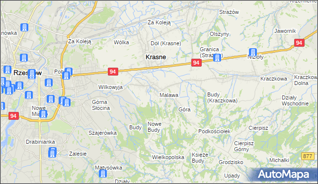 mapa Malawa gmina Krasne, Malawa gmina Krasne na mapie Targeo