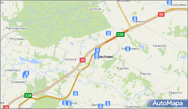 mapa Malechowo powiat sławieński, Malechowo powiat sławieński na mapie Targeo