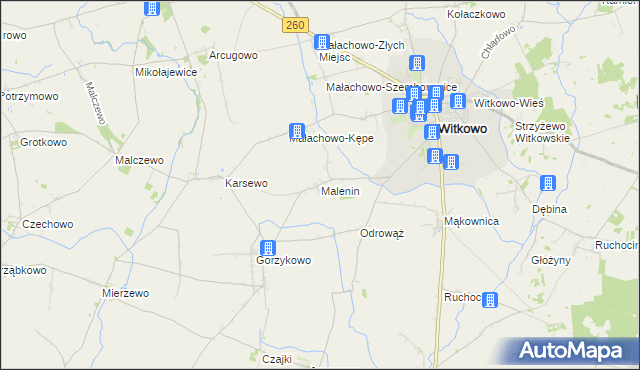 mapa Malenin gmina Witkowo, Malenin gmina Witkowo na mapie Targeo