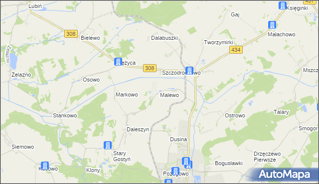 mapa Malewo gmina Gostyń, Malewo gmina Gostyń na mapie Targeo