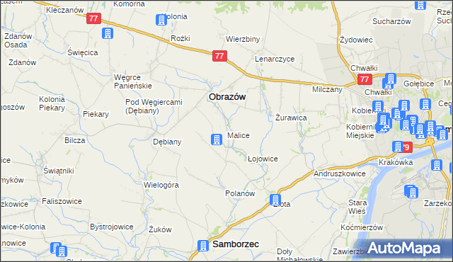 mapa Malice gmina Obrazów, Malice gmina Obrazów na mapie Targeo