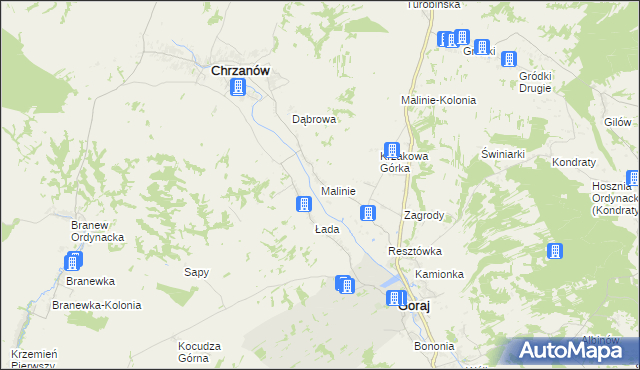 mapa Malinie gmina Chrzanów, Malinie gmina Chrzanów na mapie Targeo