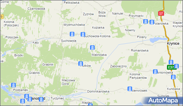 mapa Malinówka gmina Adamów, Malinówka gmina Adamów na mapie Targeo