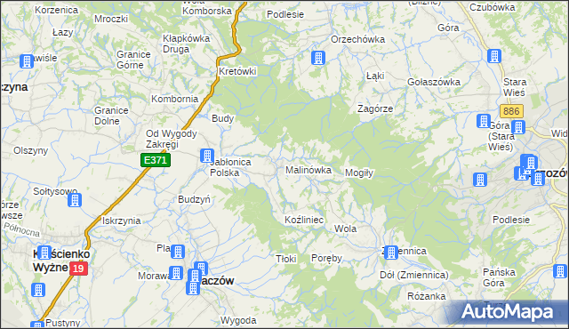 mapa Malinówka gmina Haczów, Malinówka gmina Haczów na mapie Targeo