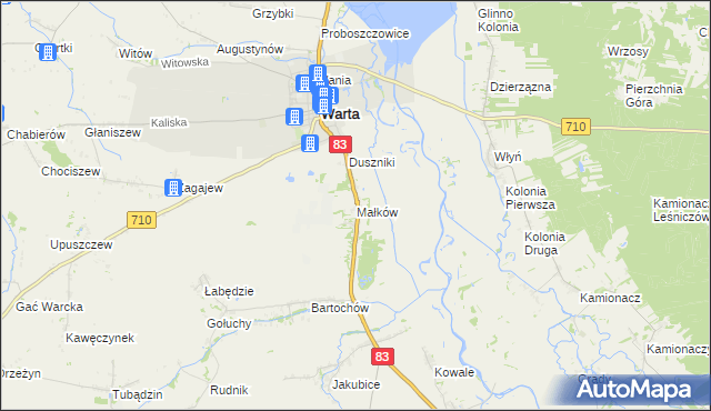 mapa Małków gmina Warta, Małków gmina Warta na mapie Targeo