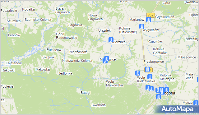 mapa Malkowice gmina Bogoria, Malkowice gmina Bogoria na mapie Targeo