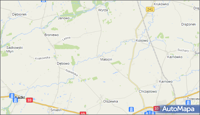 mapa Małocin gmina Nakło nad Notecią, Małocin gmina Nakło nad Notecią na mapie Targeo