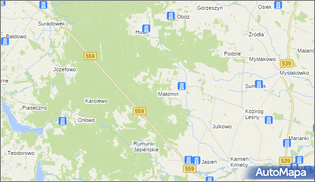 mapa Małomin, Małomin na mapie Targeo