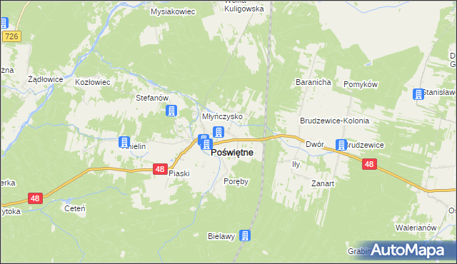 mapa Małoszyce gmina Poświętne, Małoszyce gmina Poświętne na mapie Targeo