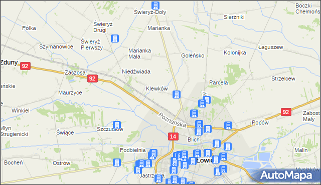 mapa Małszyce gmina Łowicz, Małszyce gmina Łowicz na mapie Targeo